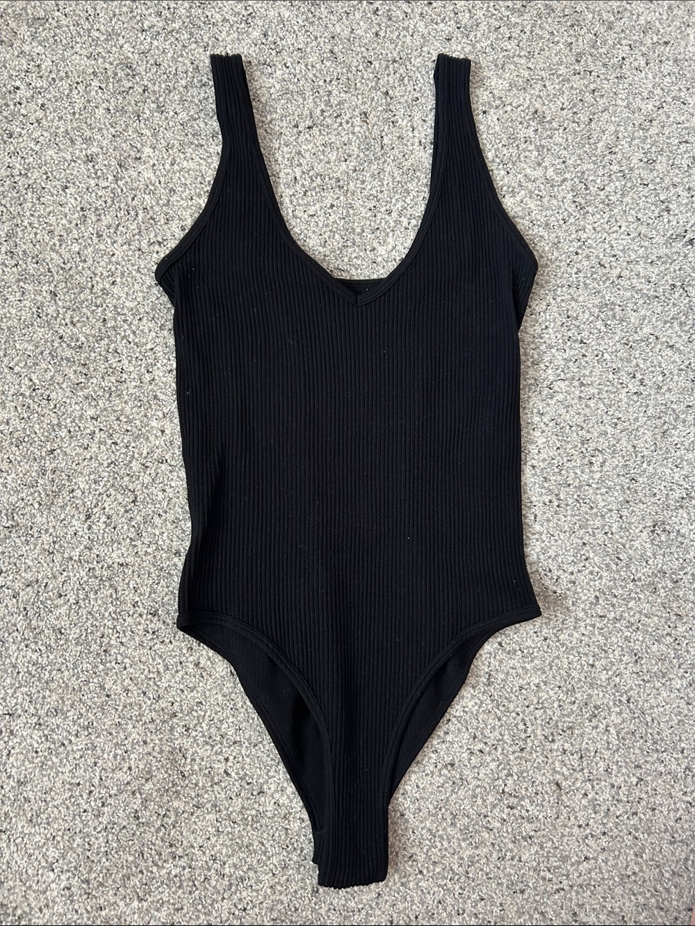 Aura Black Ribbed V-Neck Bodysuit